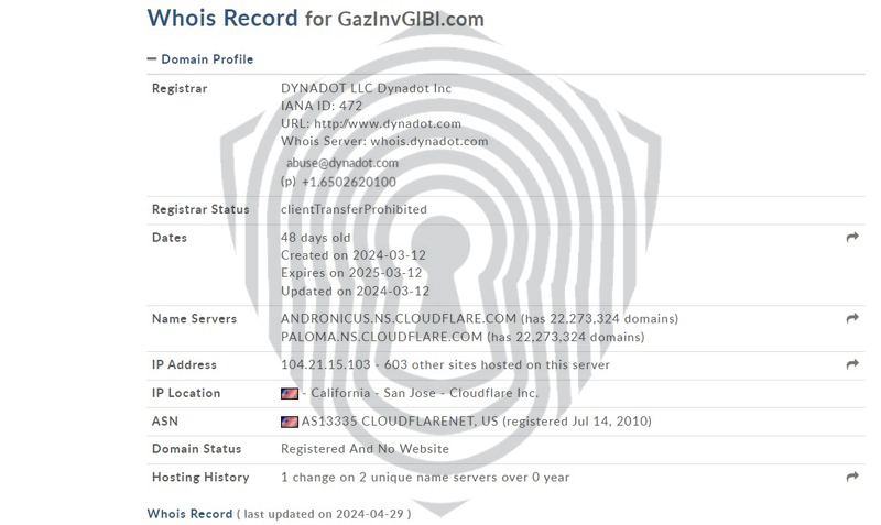 Данные о регистрации домена брокера Gazinvglbl.