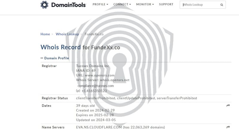 Результат проверки домена Fundexx в сервисе Whois