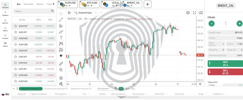 Скрин ПО брокера для торгов.
