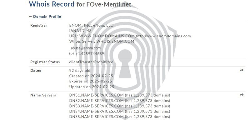 Домен Fove Menti зарегистрирован в феврале 2024 года