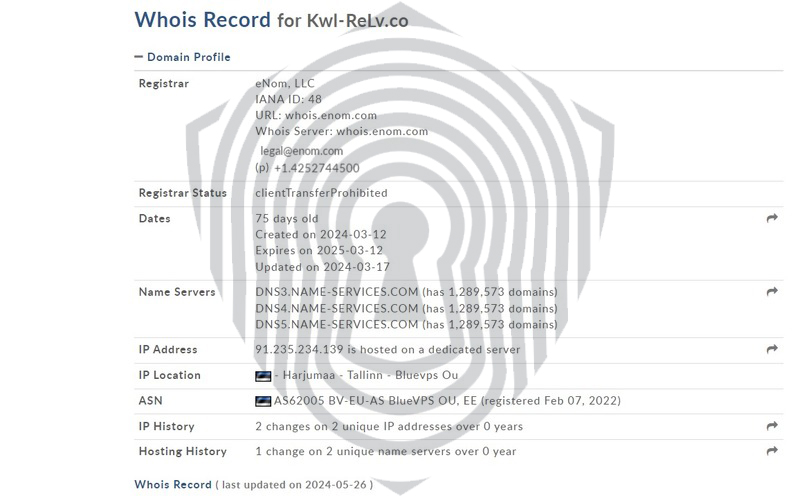 Доменные данные брокера KWL Relv: март 2024 года