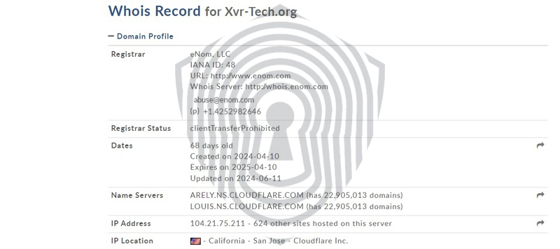 возраст домена брокера XVR Tech составляет менее года