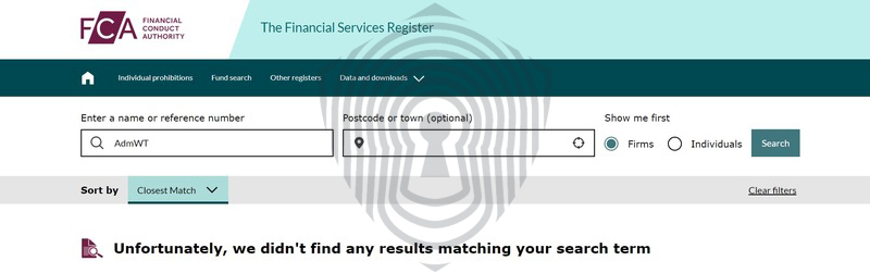 Проверка лицензии брокера AdmWT на сайте FCA
