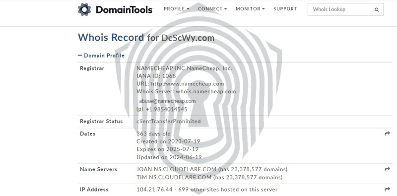 Проверка домена брокера DCS cwy на сайте WhoIs