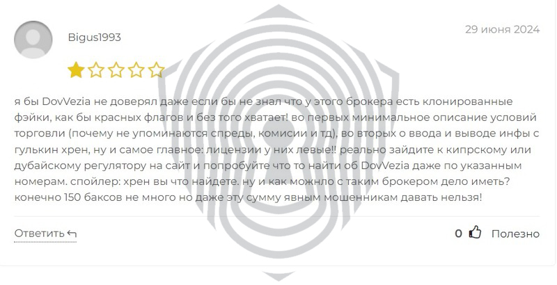 отзывы клиентов о мошеннической деятельности DovVezia
