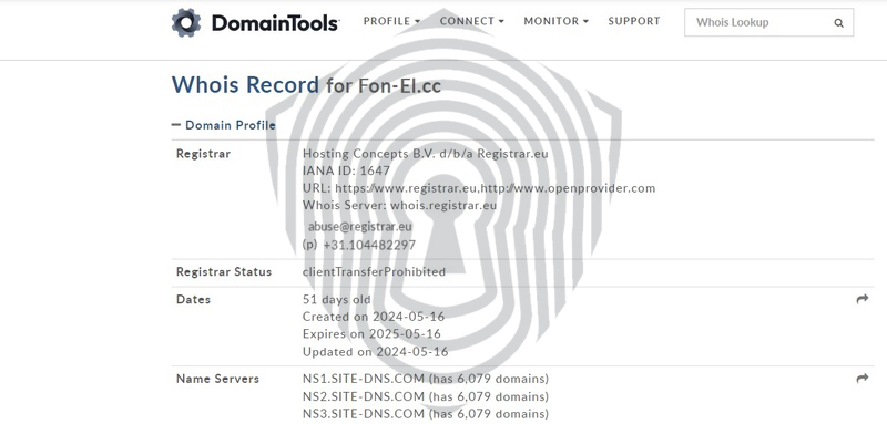 Проверка домена брокера Fonelaty в сервисе WhoIs