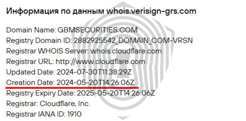 Результаты проверки домена gbmsecurities.com через сервис WhoIs.