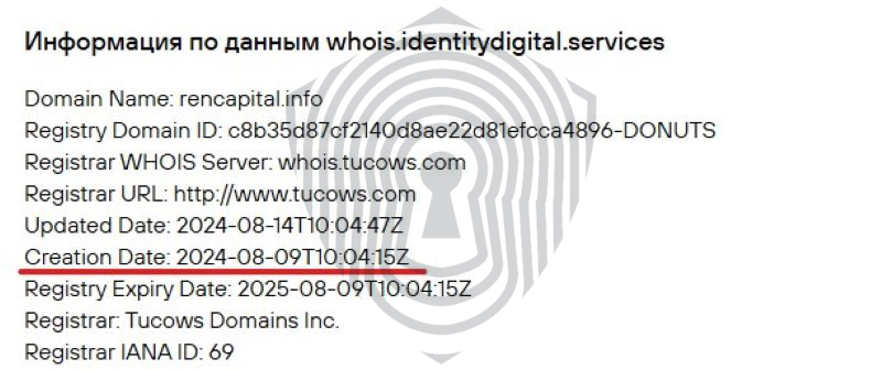 Доменные записи сайта «Ренессанс Капитал» свидетельствуют о его создании лишь в 2024 году